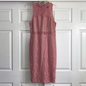 Pink Lace Mock Neck Sleeveless Dress XL